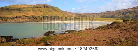 Calgary Bay Isle of Mull Argyll and Bute Scotland uk Scottish Inner Hebrides on a beautiful spring day panoramic view