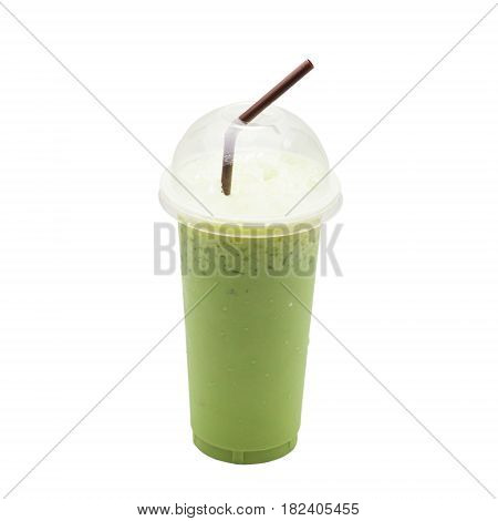 Green tea milk isolated straw on white background