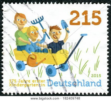 GERMANY - CIRCA 2015: A stamp printed in Germany dedicated to the 175th anniversary of the 1st Kindergarten in Germany circa 2015