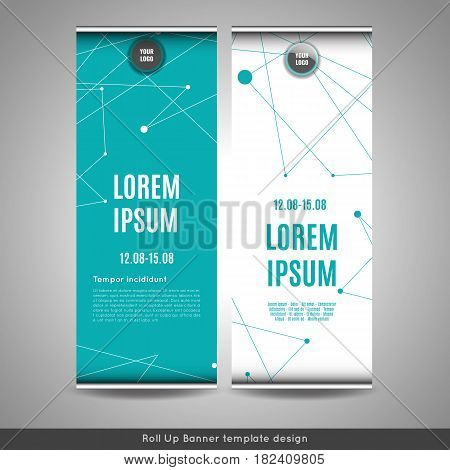 Roll Up banner layout template design with connection background. Flyer or brochure cover design. Stock vector.