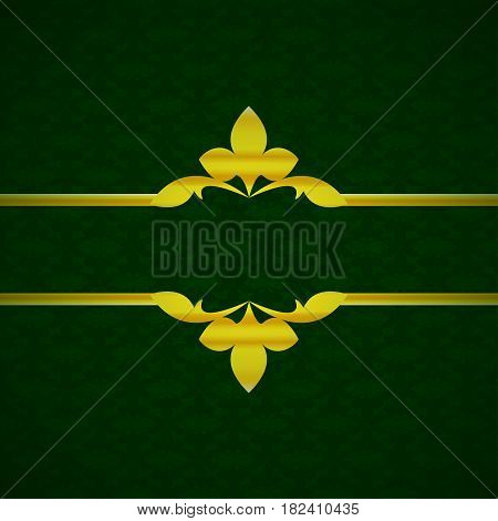 Dark Green Luxury Background With Gold Ornament From Petals Vintage