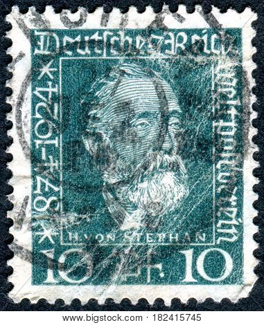 GERMANY - CIRCA 1924: A stamp printed in Germany (Deutsches Reich) shows a portrait of a general post director for the German Empire Heinrich von Stephan circa 1924
