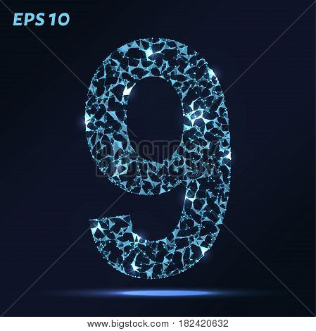 The Letter 9 Consists Of Points, Lines And Triangles. Vector Illustration.