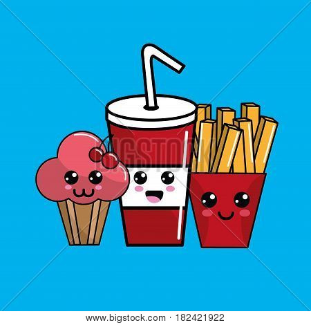 kawaii fast food icon adorable expression, vector illustration