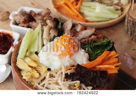 Bibimbap korean food is delicious with sauce