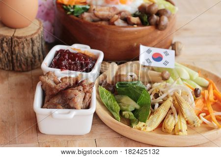 Bibimbap korean food is delicious with sauce