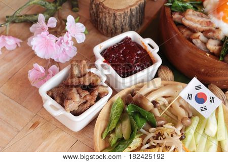 Bibimbap korean food is delicious with sauce