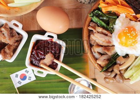 Bibimbap korean food is delicious with sauce