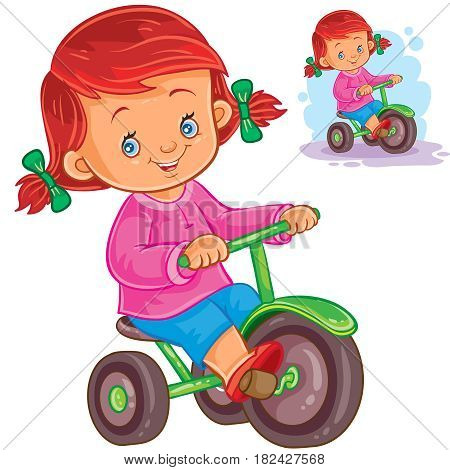 Vector illustration of small girl riding a tricycle. Print