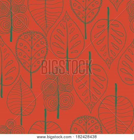 Seamless trees bright orange pattern vector illustration.