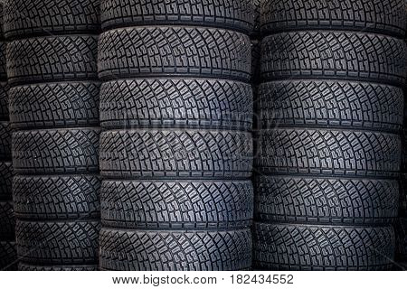 Rally race car tyre in service park