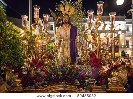 Badajoz Spain monday. april .10. 2017 Procession of the Fraternity and Brotherhood of Our Father Jesus of Humility Our Father Jesus of the Arrest and Most Holy of Sorrows.