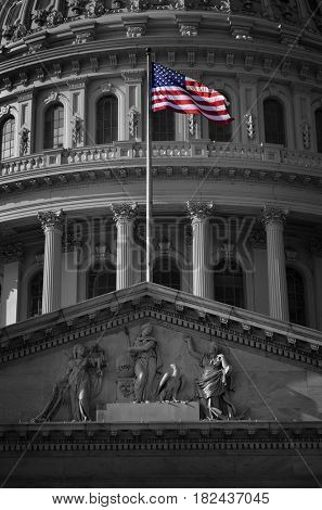 United States Capitol Building in Whashington DC with Flag