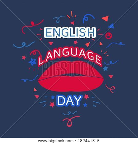 English Language Day Banner With Lips. Vector