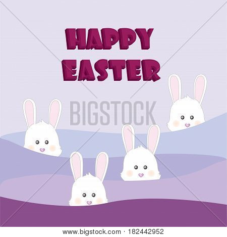 Happy Easter card with funny rabbits on pink background