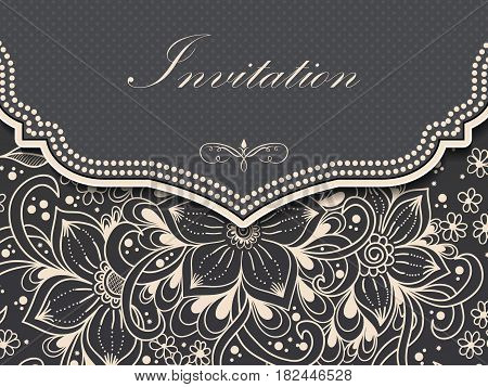 Wedding invitation and announcement card with ornament in Arabian style. Arabesque pattern. Eastern ethnic ornament. Elegant texture for backgrounds. Design template.