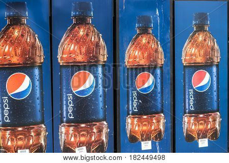 Fort Wayne - Circa April 2017: Pepsi and PepsiCo Vending Machines Awaiting Repair. Pepsi is one of the largest beverage producers in the world I