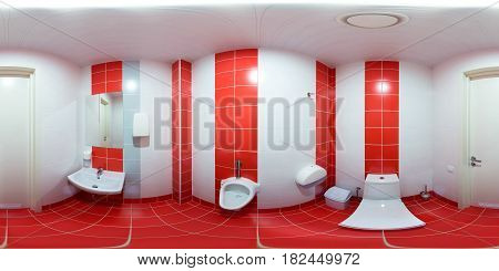 Chetcha semetria in a 360-degree photograph on an equidistant panorama inside the sports club with a view of the washroom.