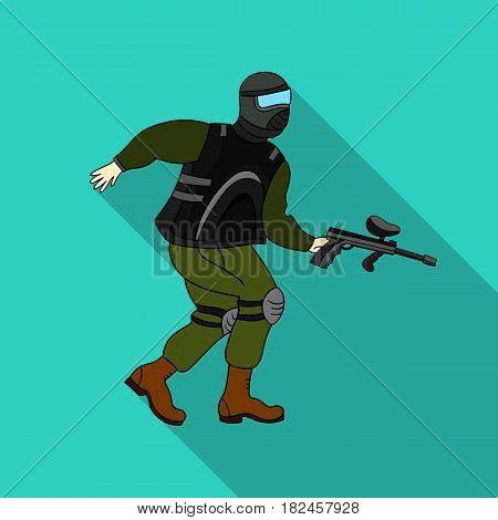 Paintball player icon in outline design isolated on white background. Paintball symbol stock vector illustration.