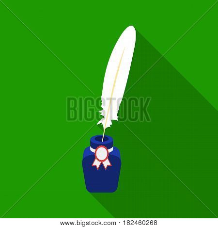 Quill in inkwell icon in flat style isolated on white background. Patriot day symbol stock vector illustration.