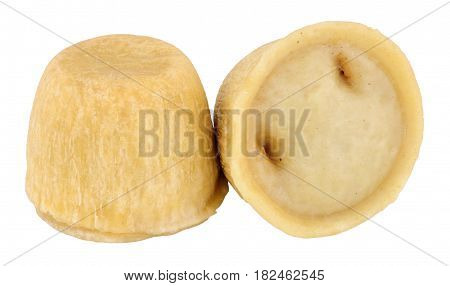 Two steamed steak and kidney puddings isolated on a white background