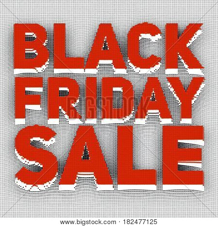 Vector Black Friday Sale background with halftone colored text. Colored dots forms embossed text with shadow and illusion of volume.