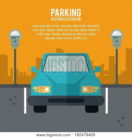 car vehicle auto payment machine parking zone park space road sign street icon. Colorful and flat design. Vector illustration