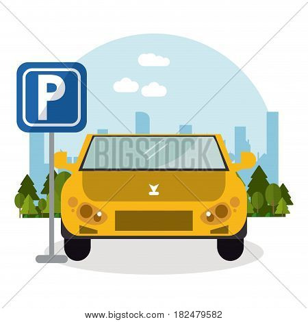 car vehicle auto parking zone park space road sign street city icon. Colorful and flat design. Vector illustration
