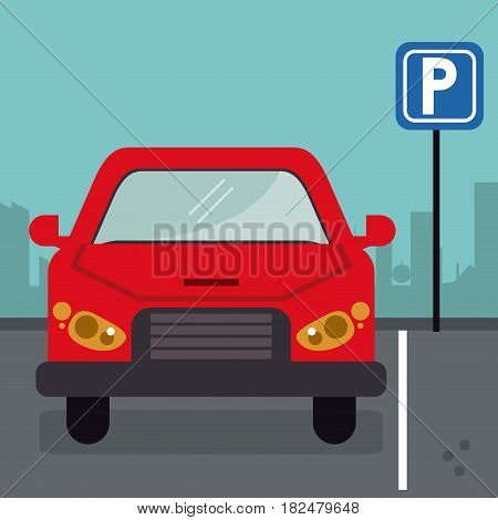 car vehicle auto parking zone park space road sign street city icon. Colorful and flat design. Vector illustration