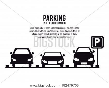 car vehicle auto parking zone park space road sign street icon. black white and isolated design. Vector illustration