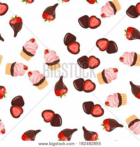 Very high quality original trendy vector seamless pattern with a strawberry in chocolate