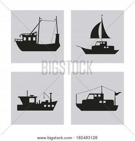 boat set ship sea ocen transportation frames icon. Black white flat isolated design. Vector illustration