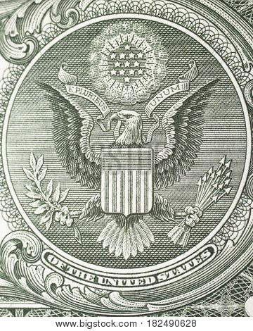 crest great eagle on dollar bill closeup