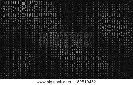 Vector abstract big data visualization. Grayscale data flow as binary numbers strings. Computer code representation. Cryptographic analysis hacking. Bitcoin blockchain transfer. Program code pattern
