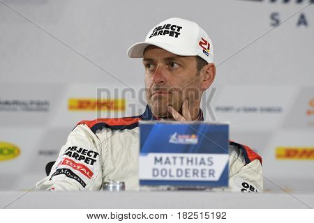 San Diego, USA - April 16, 2017: Matthias Dolderer during press conference the Red Bull Air Race World Championship.