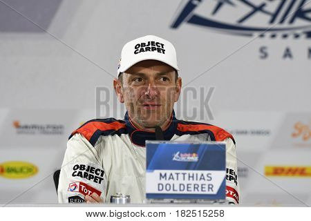 San Diego, USA - April 16, 2017: Matthias Dolderer during press conference the Red Bull Air Race World Championship.
