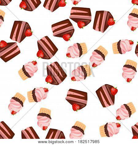 Very high quality original trendy vector seamless pattern with a strawberry chocolate pancake
