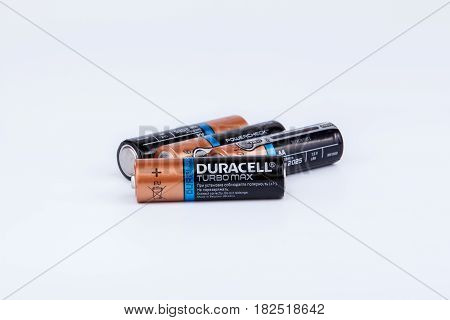 Riga, Latvia - April 18, 2017: Duracell Batteries, Duracell is an American brand of batteries and smart power solutions