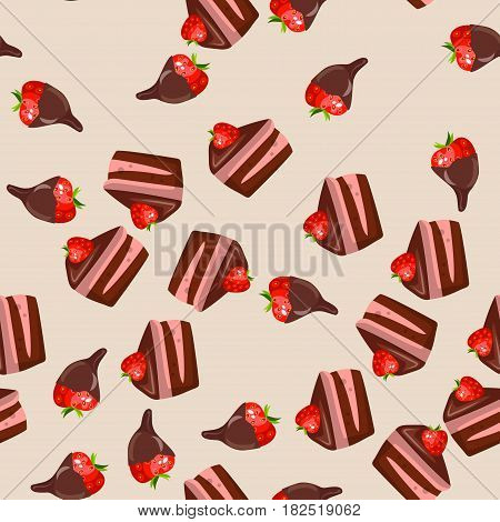Very high quality original trendy vector seamless pattern with a strawberry in chocolate