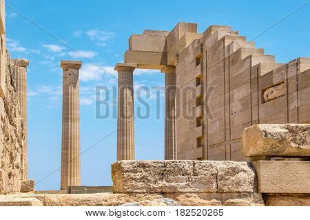 Temple of Athena Lindia in the Acropolis. Lindos Rhodes Dodecanese Islands Greece