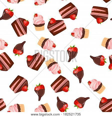 Very high quality original trendy vector seamless pattern with a strawberry chocolate pancake