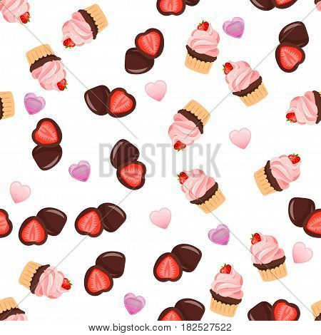 Very high quality original trendy vector seamless pattern with a strawberry chocolate pancake
