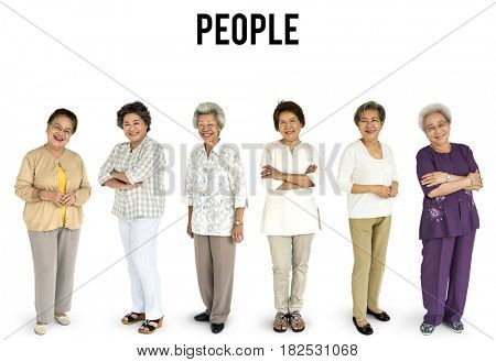 Group of Asian Senior Adult Women People Set Studio Isolated