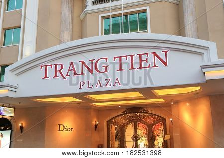 HANOI VIETNAM - NOVEMBER 22, 2016: Trang Tien Plaza. Trang Tien Plaza is an iconic shipping mall landmark set at the corner of Hoan Kiem Lake right in the city centre.