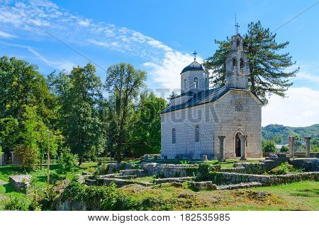 Church of Nativity of Virgin on Chipur and ruins of Old Cetinsky Monastery of Chernoevich (1484) Cetinje Montenegro