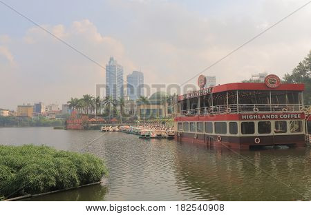 HANOI VIETNAM - NOVEMBER 23, 2016: Truc Bach lake cityscape