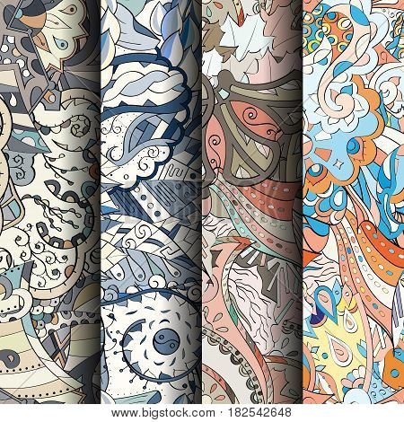 Set Of Tracery Colorful Seamless Patterns.