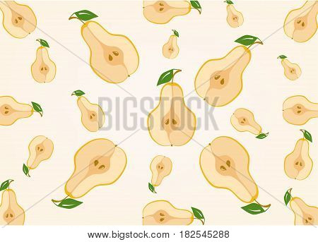 Seamless pattern with watercolor pears on light pink background