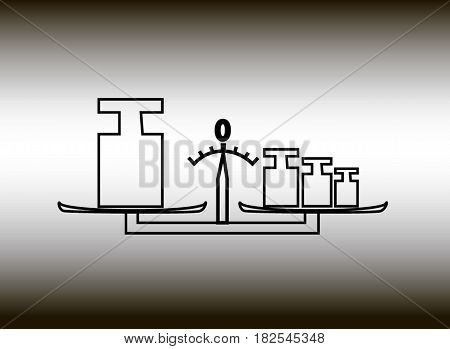 Logo flat icon of black weighting machine with Weights on gray gradient background..