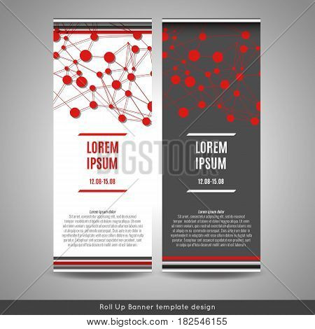 Roll Up banner layout template design with connection background. Flyer or brochure cover design. Stock vector.